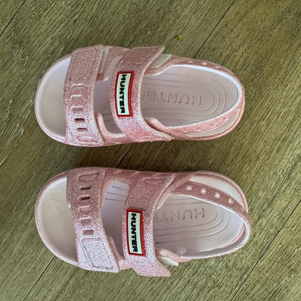 Hunter Kids Pink Glitter Adjustable Slide Sandals